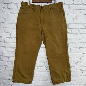 Schmidt Workwear Canvas Flannel Lined Carpenter Work Pants Mens 38x29 Camel Fade